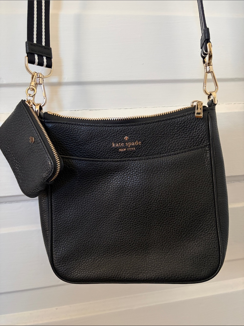 kate spade Black Pebbled Leather Crossbody with Coin Pouch